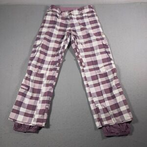 Burton Snowboard Pants Women Small Plaid Purple Waterproof Cargo Winter Outdoor